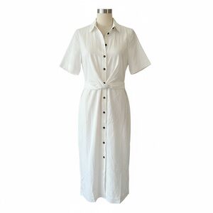 Ann Taylor White Midi Dress with Button Detail